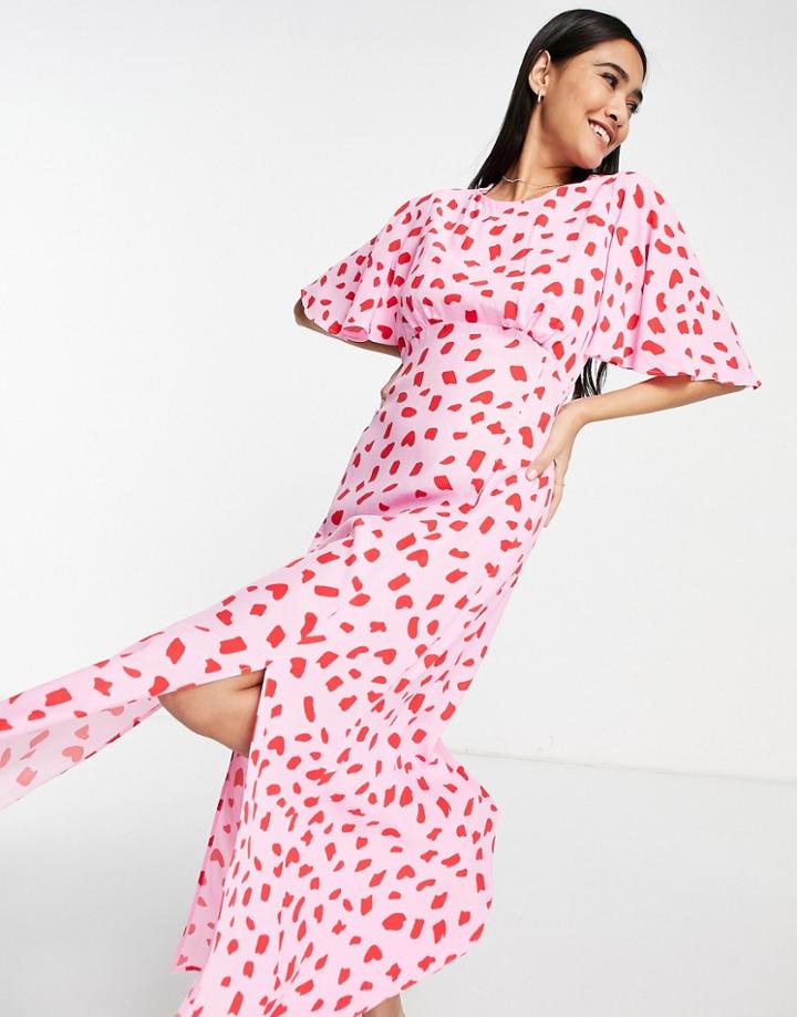 Style Cheat Split Tea Dress In Pink Abstract Spot Print