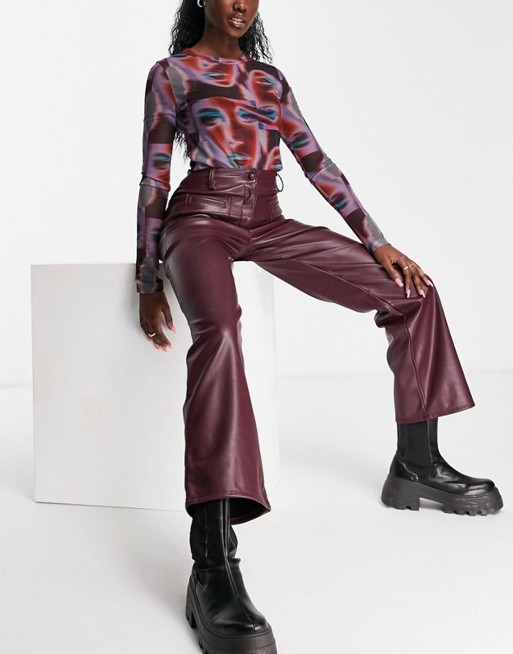 Miss Selfridge Faux Leather Pocket Front Dad Pants In Burgundy-red