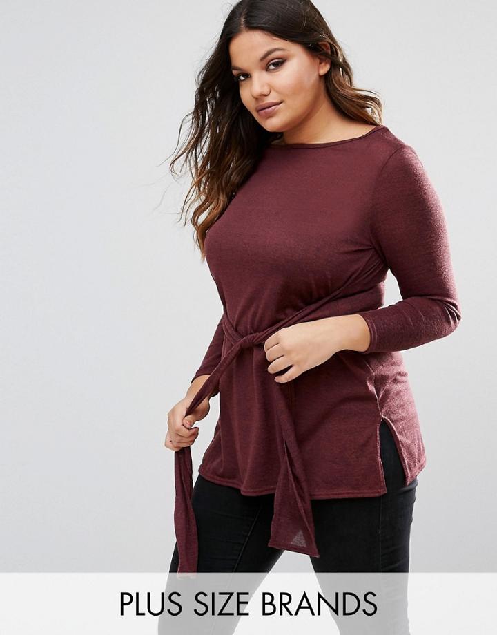 New Look Plus Tie Front Sweater - Red