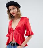 Reclaimed Vintage Inspired Tie Front Satin Blouse - Yellow