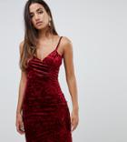 Scarlet Rocks Wrap Front Cami Crushed Velvet Dress In Red
