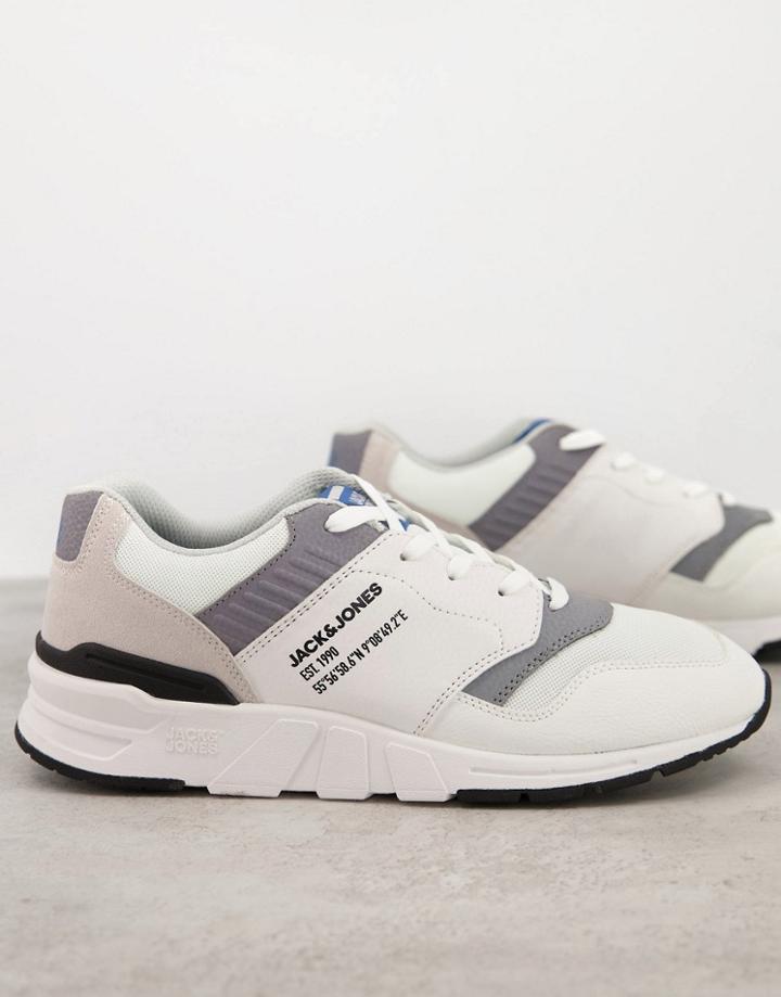 Jack & Jones Faux Leather Sneakers With Mesh Inserts In White