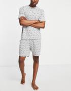 River Island Script T-shirt And Shorts Set In Gray