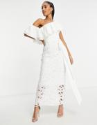 Chi Chi London One Shoulder Ruffle Midaxi Dress In White