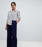 Y.a.s Tall Textured Wide Leg Trouser - Navy