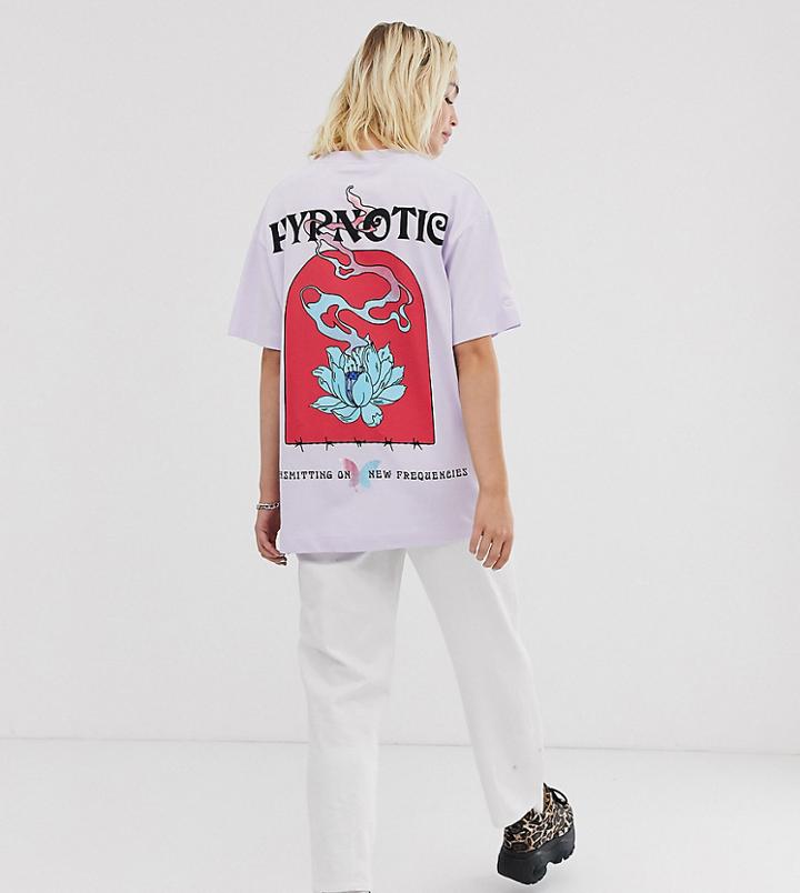 Crooked Tongues Oversized T-shirt With Flower Hypnotic Print-purple