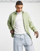 Asos Actual 90s Oversized Shirt In Irregular Corduroy-green