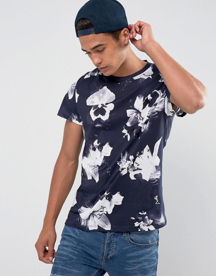 Religion Lily Floral Scoop Neck T-shirt - Black