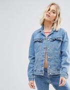 New Look Frill Detail Denim Jacket - Blue