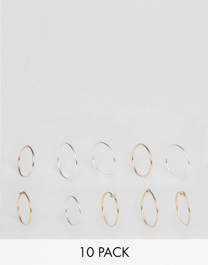 Asos Pack Of 10 Multi Finger Knot Rings - Multi