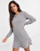 River Island Frill Hem Ponte Sweatshirt Mini Dress In Gray-grey