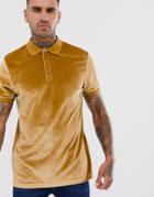 Asos Design Polo Shirt In Velour In Brown