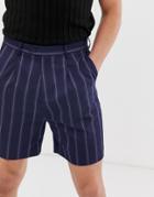 Asos Design Drop Crotch Tapered Shorts In Navy With Stripe