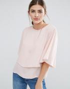 Daisy Street Fluted Sleeve Crop Top - Pink