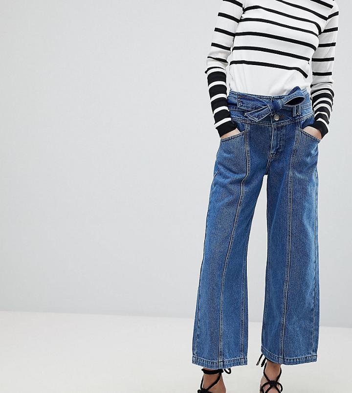 River Island Belted Crop Wide Leg Jeans - Blue