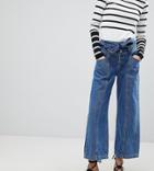 River Island Belted Crop Wide Leg Jeans - Blue