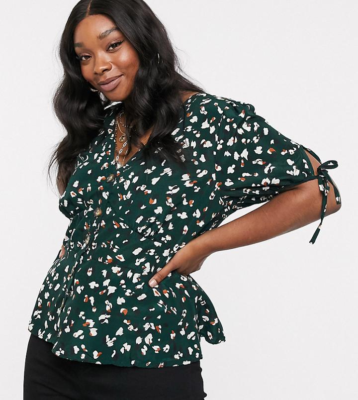 Brave Soul Plus Gulia Short Sleeve Blouse-green