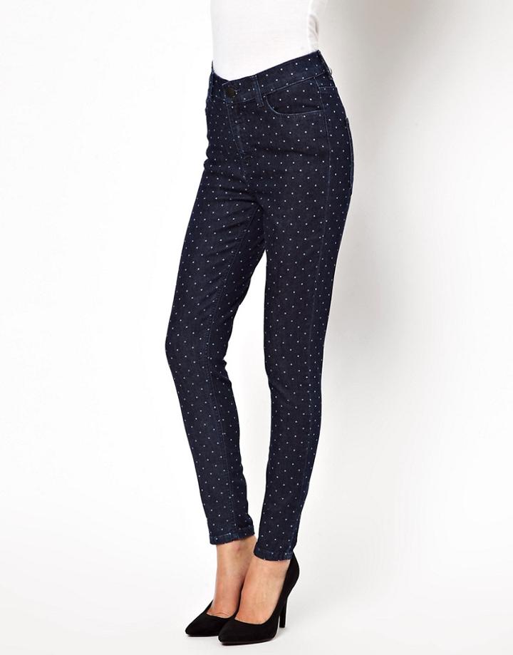 Just Female Skinny Jean In Dot Print - Blue