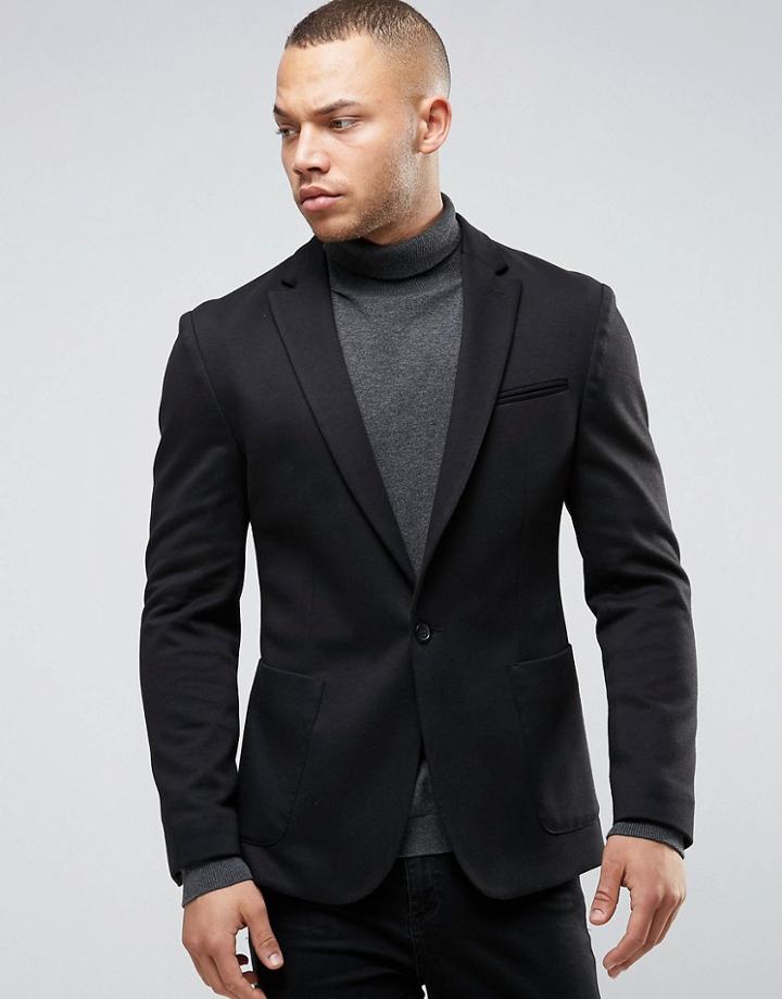 Asos Super Skinny Blazer In Black Jersey - Black