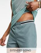 Asos Design Swim Shorts With Smart Styling And Contrast Rib In Blue Short Length