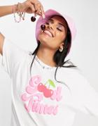 Daisy Street Relaxed T-shirt With Retro Good Times Graphic-white