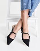Asos Design Lewin Pointed Mary Jane Ballet Flats In Black