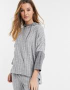 River Island Ribbed Oversized Pyjama Hoodie In Gray-grey