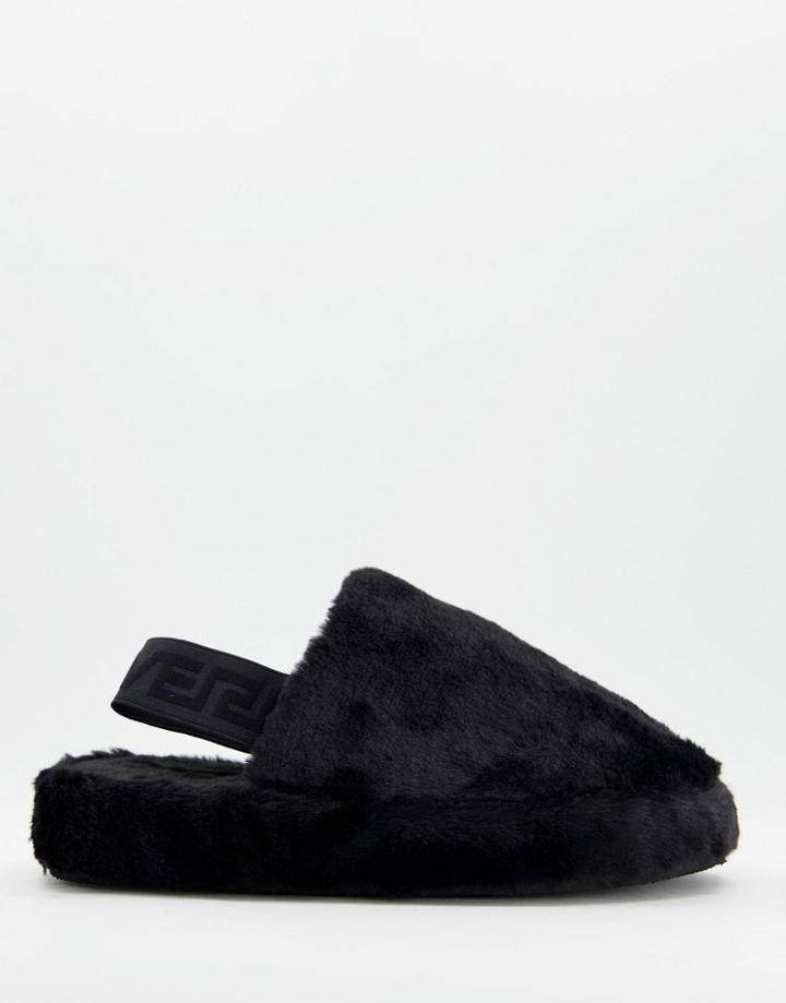 River Island Fur Mules With Strap In Black