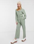 & Other Stories Pocket Detail Long Sleeve Jumpsuit In Khaki-green