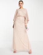 Frock And Frill Bridesmaid Maxi Dress With Exaggerated Sleeves In Blush-pink