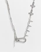 Asos Design Short Neckchain With Spikes In Silver Tone