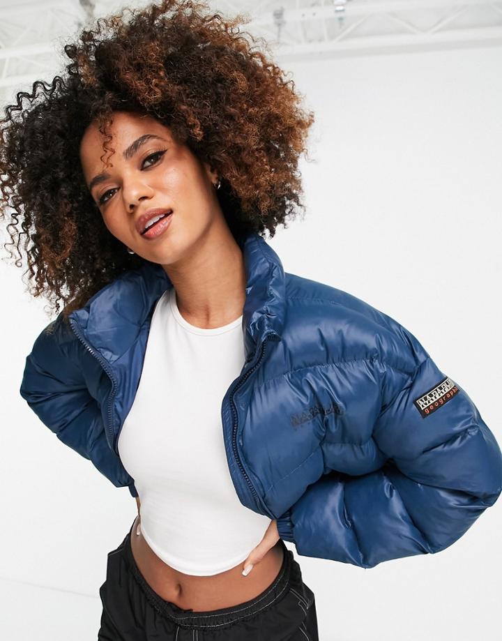 Napapijri Box Cropped Puffer Jacket In Blue-blues
