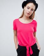 Only Ena Bow Front Crop T-shirt - Red