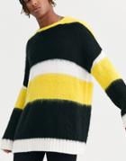 Heart & Dagger Fluffy Striped Sweater In Yellow And Black