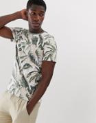 Selected Homme Leaf Printed T-shirt In Green-navy