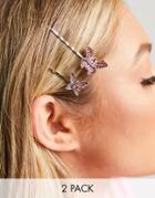 Asos Design 2-pack Hair Clips With Diamante Butterfly Detail-multi