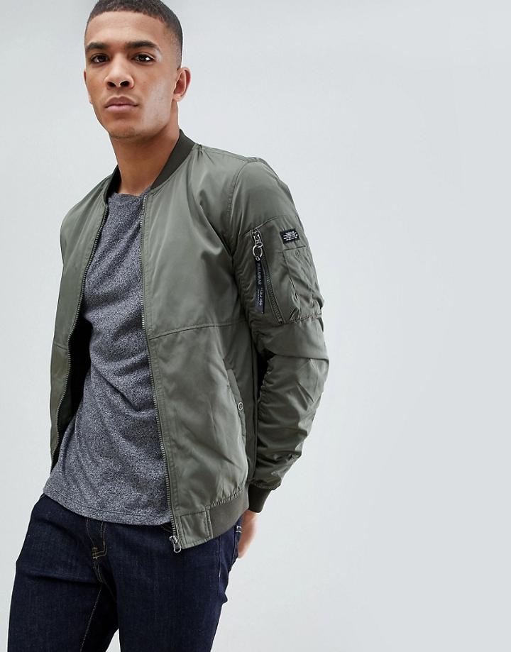 Pull & Bear Bomber In Green - Green