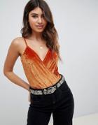 Asos Design Cami Wrap Body In Velvet - Red