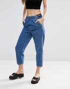 Pull & Bear Wide Leg Elastic Waist Jeans - Blue