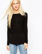 Asos Longline Top With Contrast Panel And Long Sleeves - Black