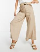 Mango Wide Leg Cropped Tailored Pant In Light Beige-neutral