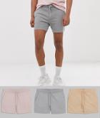 Asos Design Jersey Skinny Shorts 3 Pack Beige/pink/gray Marl - Multi