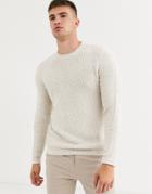 Esprit Textured Crew Neck Sweater In Offwhite-beige