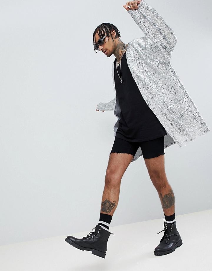Asos Design Festival Oversized Jacket In Silver Sequins - Silver