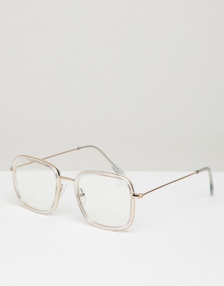 Asos Square Glasses With Crystal Frame & Clear Lens - Clear