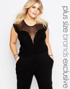 Alice & You Cap Sleeve Plunge Mesh Detail Body - Black
