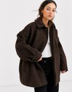 Weekday Judy Oversized Jacket In Dark Brown