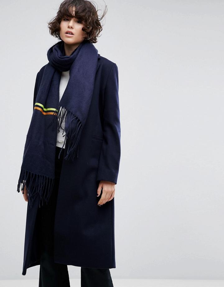 Asos Laid On Tape Scarf - Navy