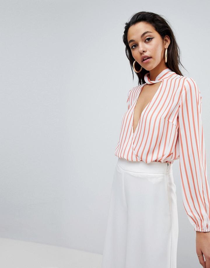 Parallel Lines Wrap Front Top With High Collar In Stripe - Multi