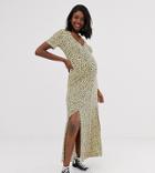Asos Design Maternity Button Through Maxi Tea Dress With Splits In Yellow Ditsy Print